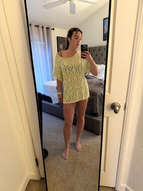 Leo & Nicole Pale Yellow Crochet Off-Shoulder Swim Coverup